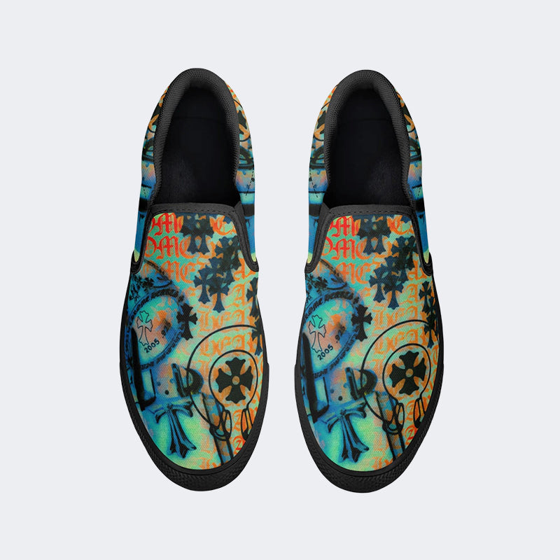 Vintage Cross Print - Slip On Shoes