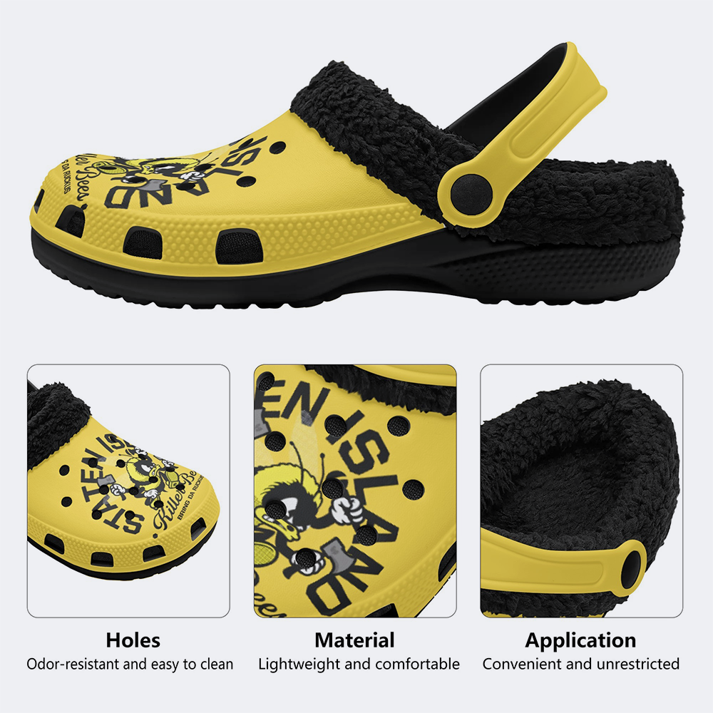 Staten Island Killer Bees Print - Fur Lined Slippers/Sandals