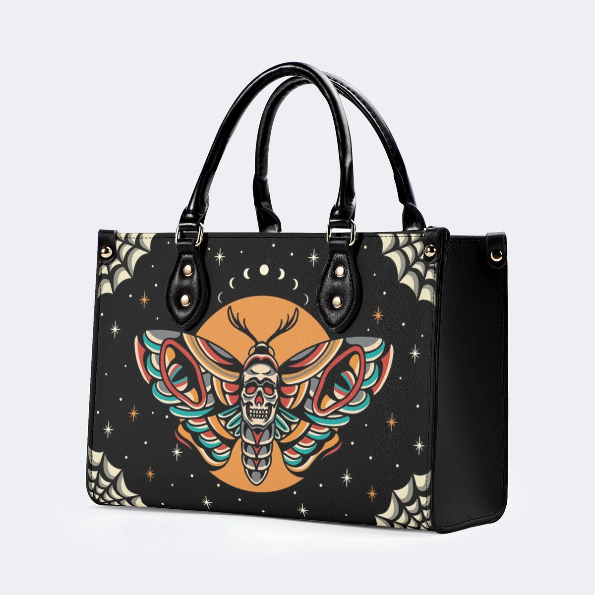 Old School Death Moth Vintage Print - Leather Handbag