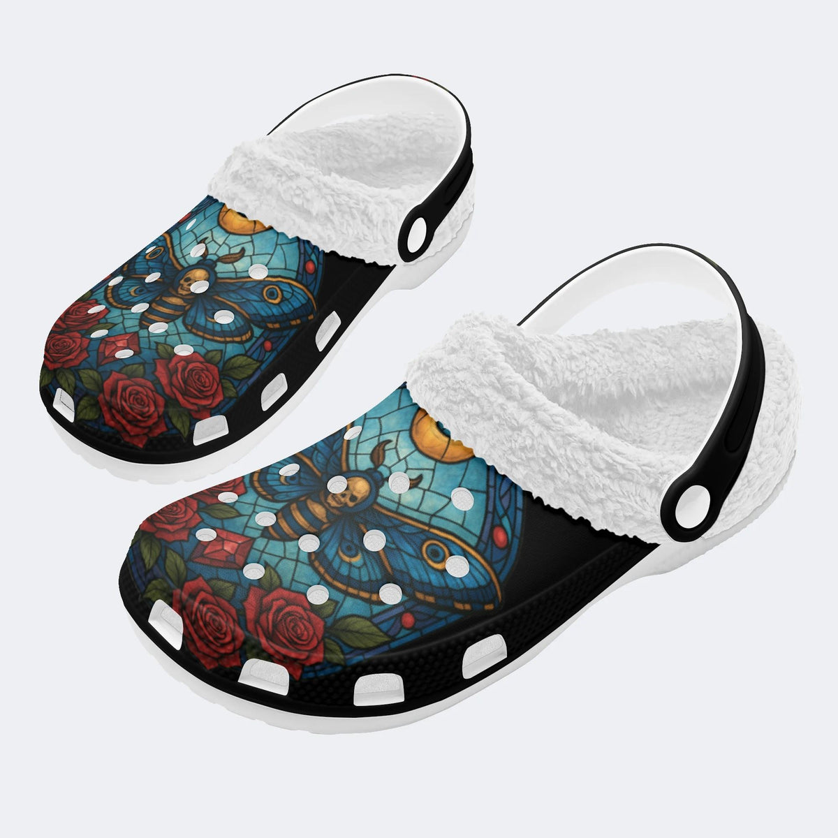 Death Moth Print - Fur Lined Slippers/Sandals