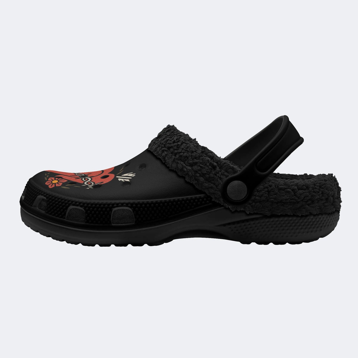 Gothic Thorn Heart Tattoo - Fur Lined Slippers/Sandals
