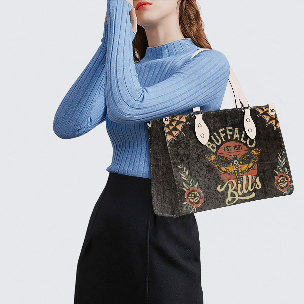 Vintage Death Moth Print - Leather Handbag