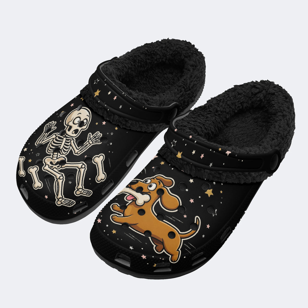 Skeleton Dog Bones - Fur Lined Slippers/Sandals