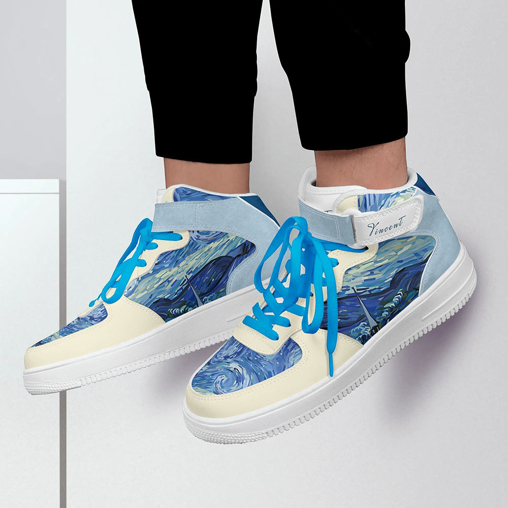 Van Gogh Starry Night inspired - High Top Leather Sneakers