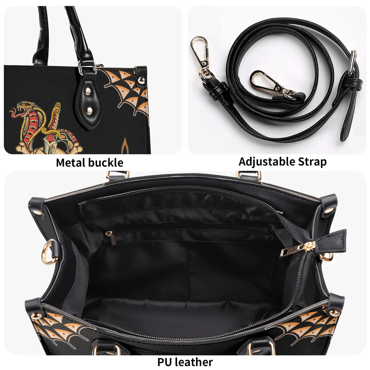 Skeleton Snake Print - Leather Handbag