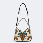 Four-horned Sheep Head Print - Leather Crossbody Bag