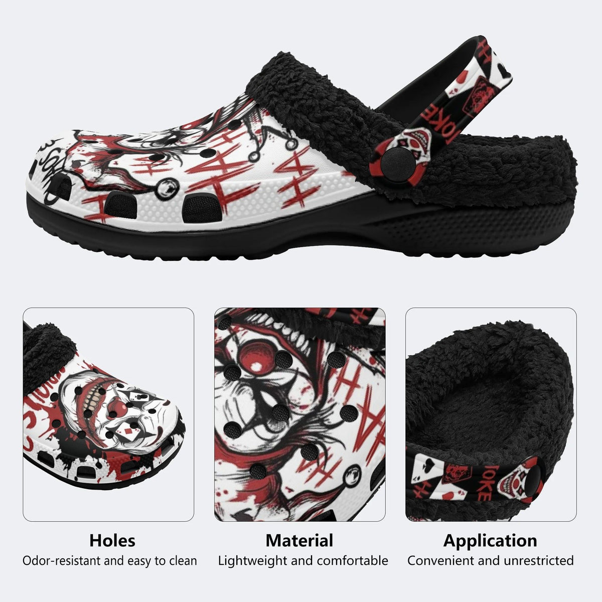 Gothic Evil Clown Playing Cards Blood Splatter - Fur Lined Slippers/Sandals