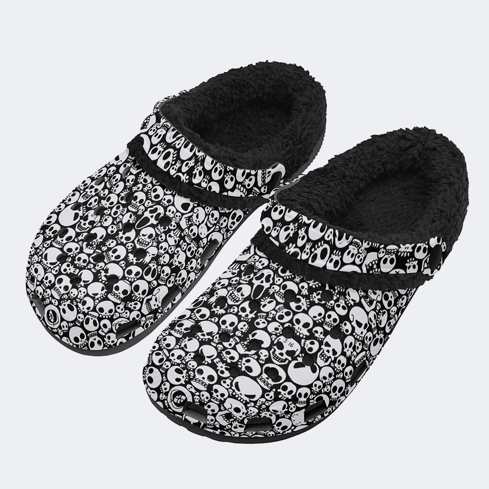 Horror Skull Print - Fur Lined Slippers/Sandals