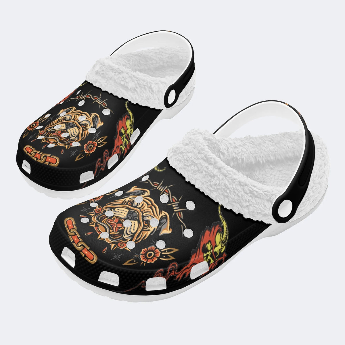 Bulldog Art Print - Fur Lined Slippers/Sandals