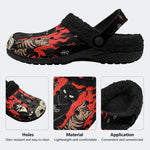 Gothic Occult Black Cat Spell Book Pentagram - Fur Lined Slippers/Sandals