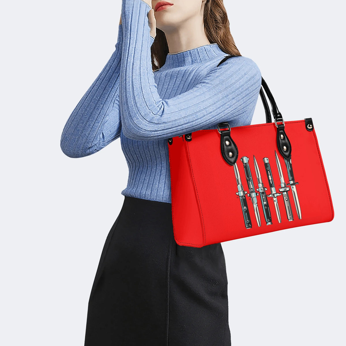 Weapons Print - Leather Handbag