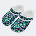 Bright Mushrooms&Plant Leaves Print- Fur Lined Slippers/Sandals