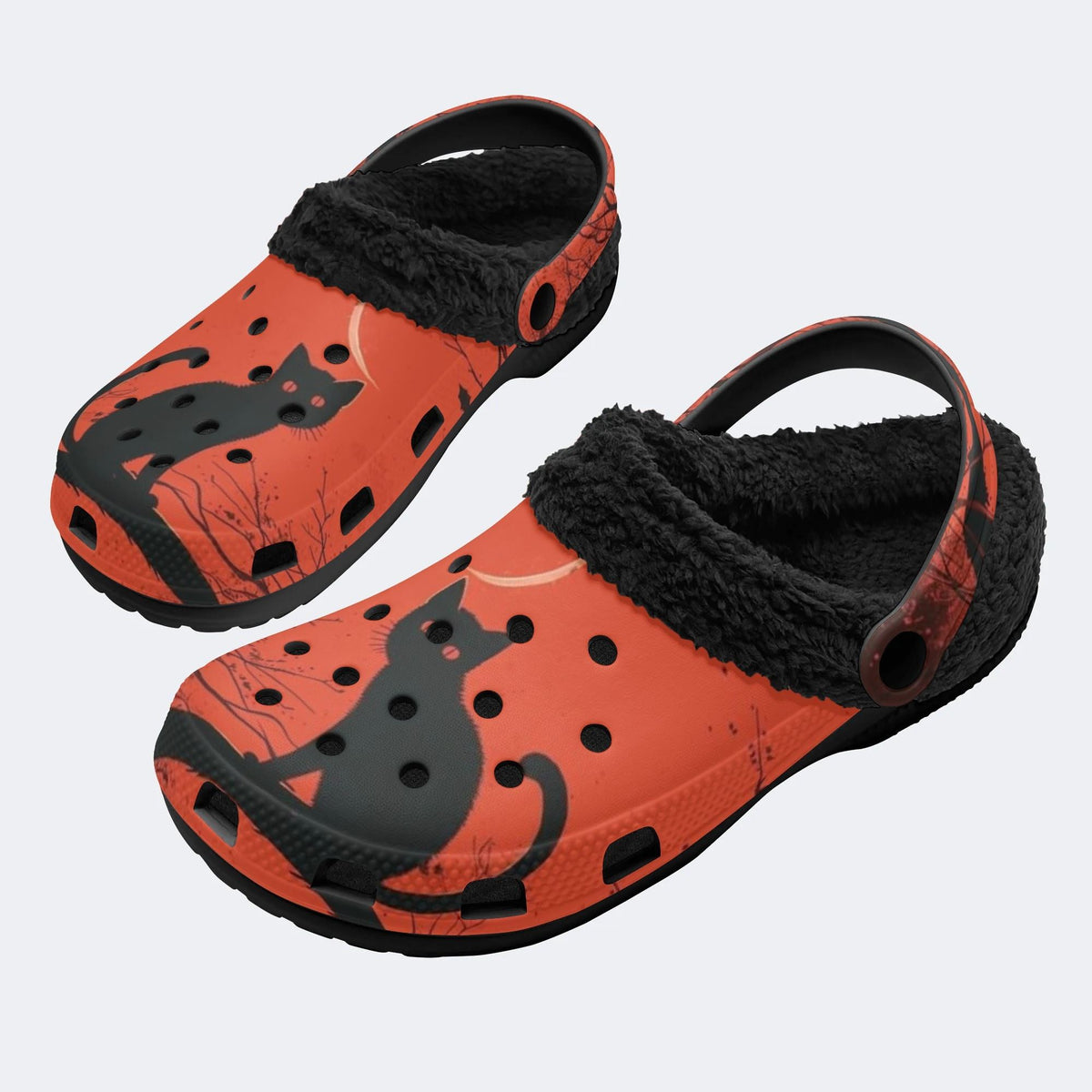 Halloween Moon Cat - Fur Lined Slippers/Sandals