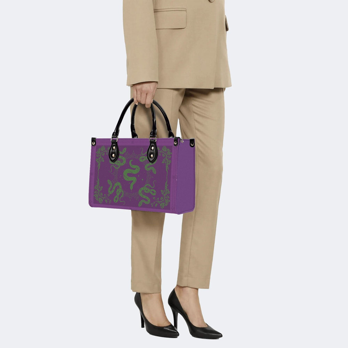 Inscribed Viper Print - Leather Handbag