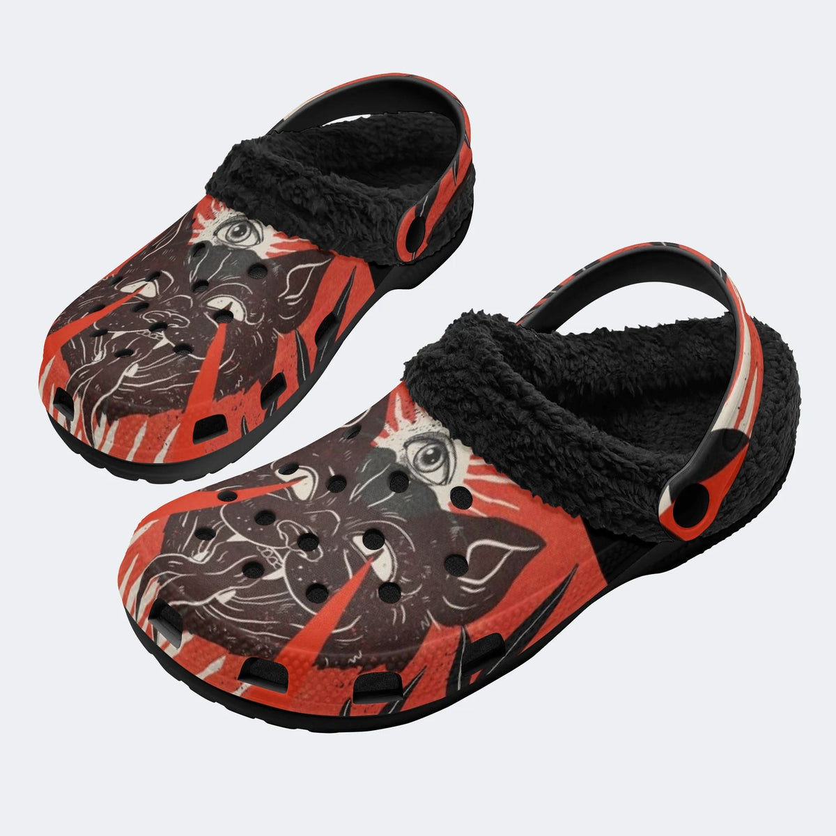 Gothic Hellhound Demon Eye Red Flame - Fur Lined Slippers/Sandals