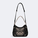 Retro Dark Moth Print - Leather Crossbody Bag