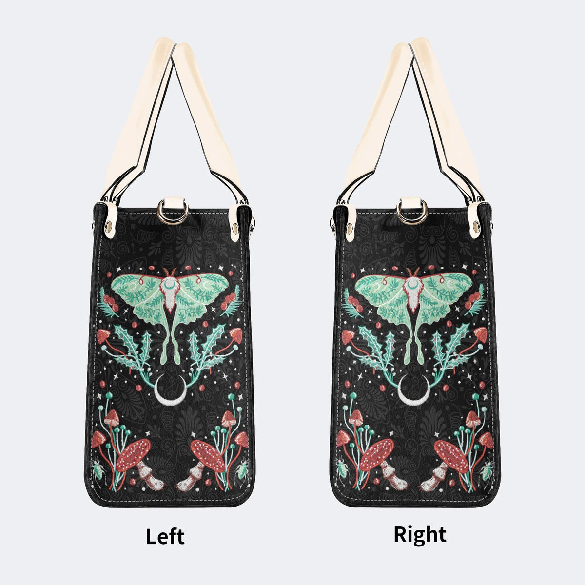 Green Moth In Mushroom Bush - Leather Handbag