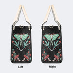 Green Moth In Mushroom Bush - Leather Handbag
