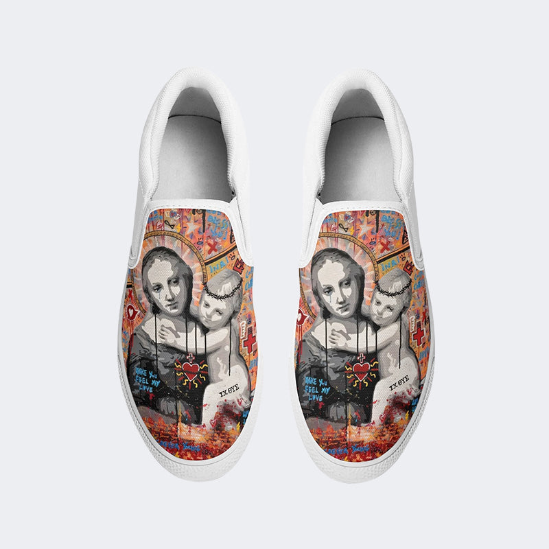 Unisex Christ Mary Graffiti Art Print - Slip On Shoes