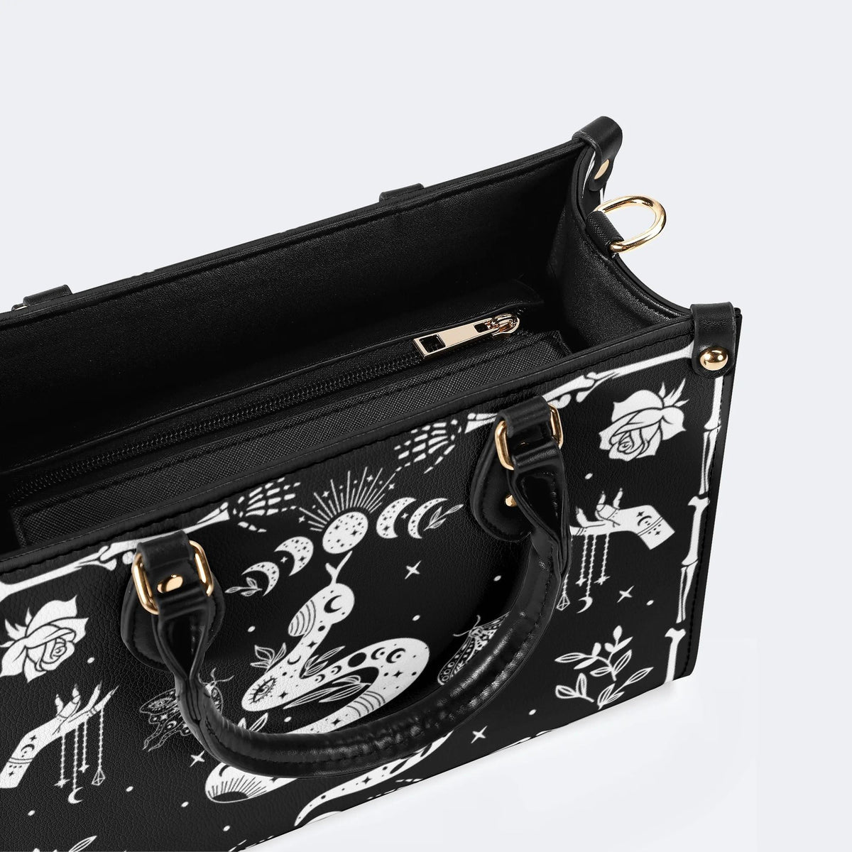 Snake And Beath Moth Print - Leather Handbag