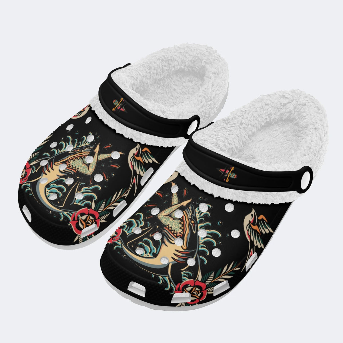 Sea Shark Print - Fur Lined Slippers/Sandals