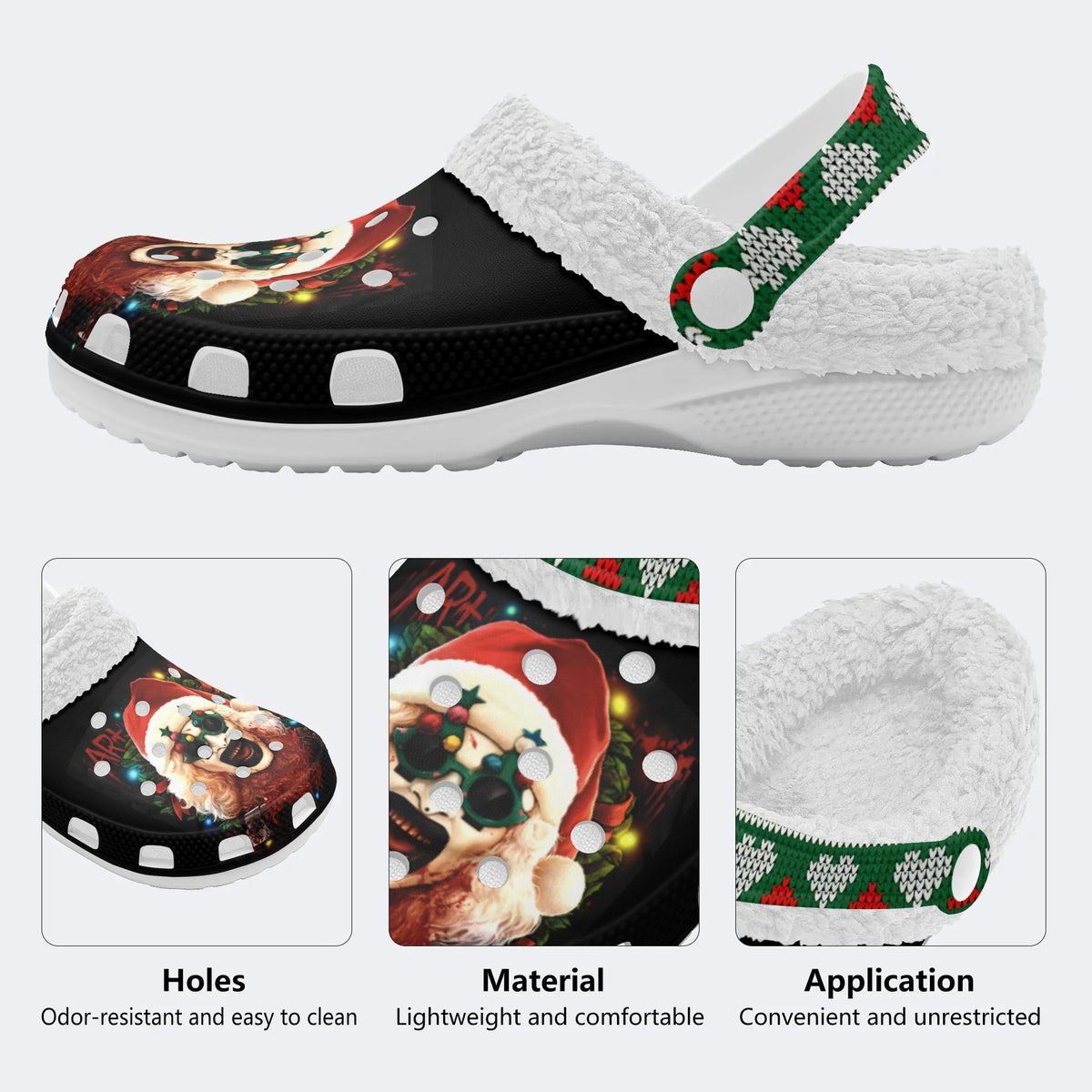 Horror Santa Claus Ghostface Print - Fur Lined Slippers/Sandals