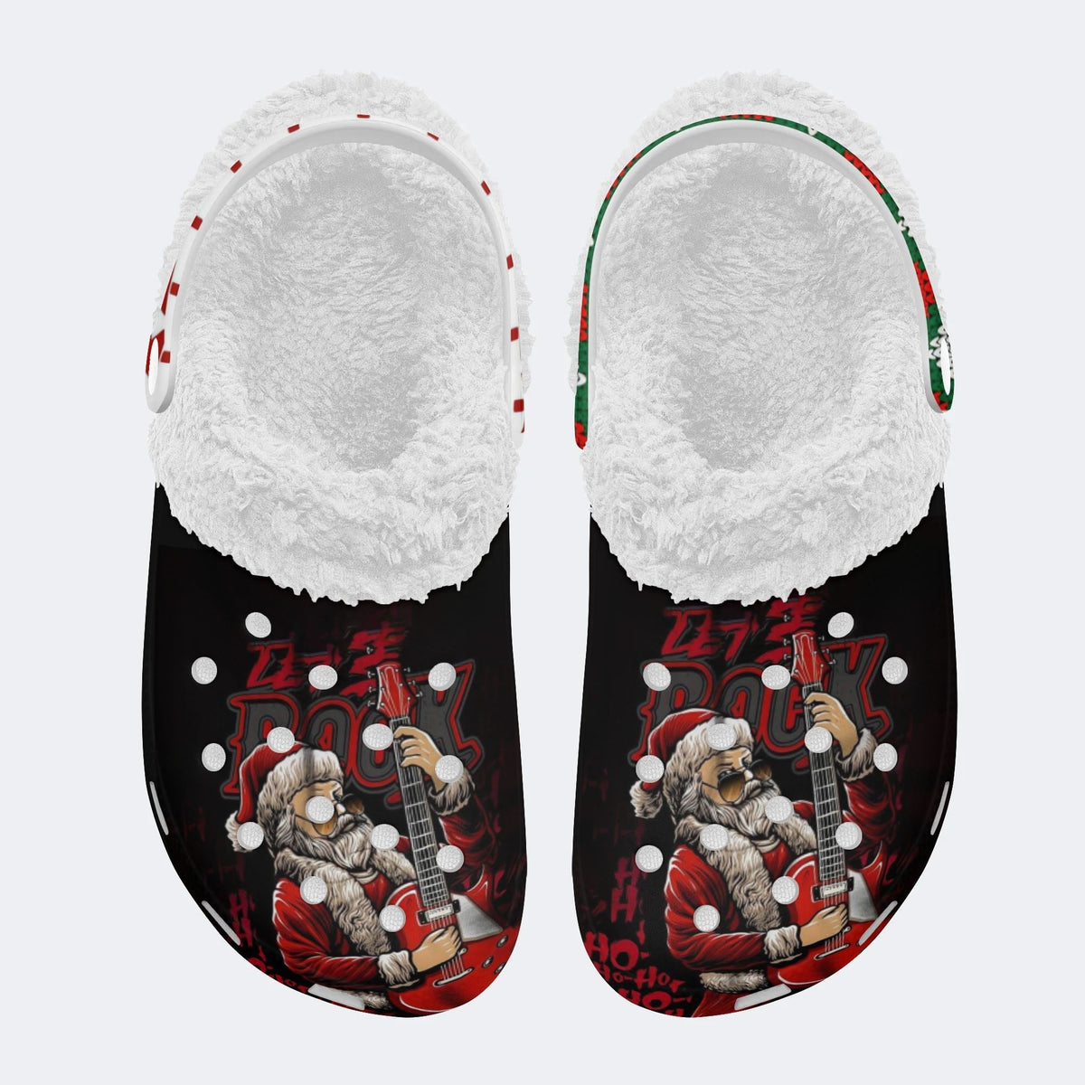 Rockin' Santa Claus Print - Fur Lined Slippers/Sandals