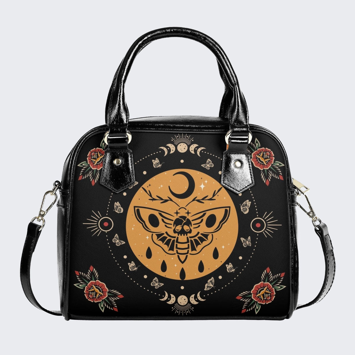 Moths Under The Moon - Leather Shoulder Handbag