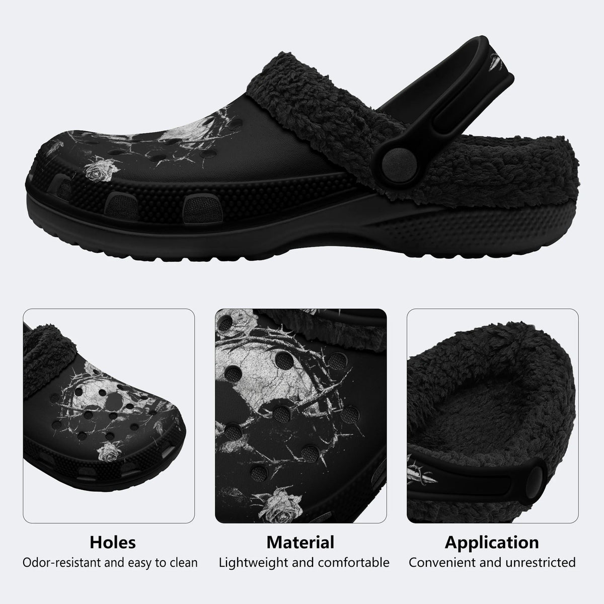 Dark Thorn Skull‑Fur Lined Slippers Sandals
