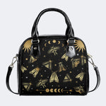 Vintage Dark Moth Print - Leather Shoulder Handbag