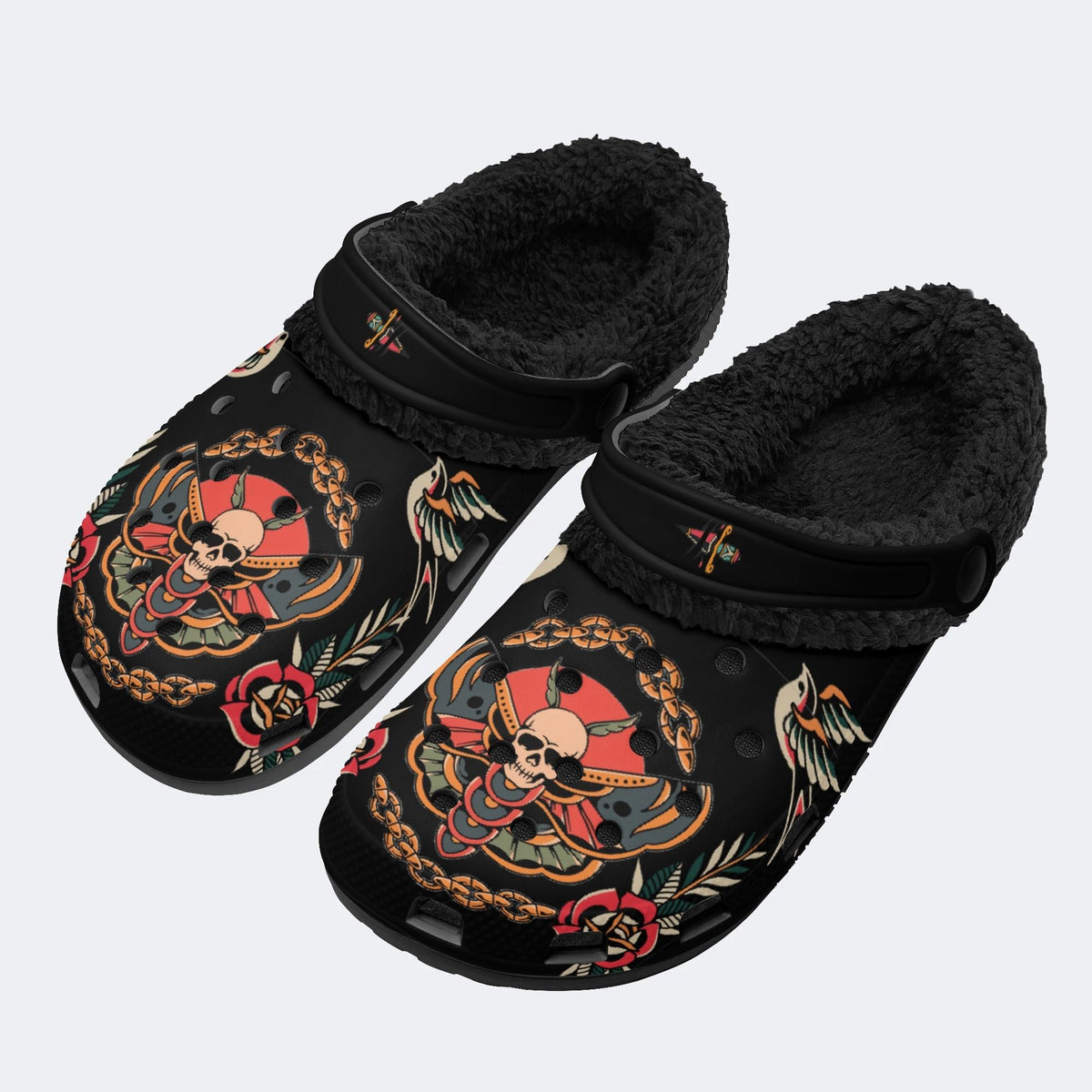 Art Death Moth Print - Fur Lined Slippers/Sandals