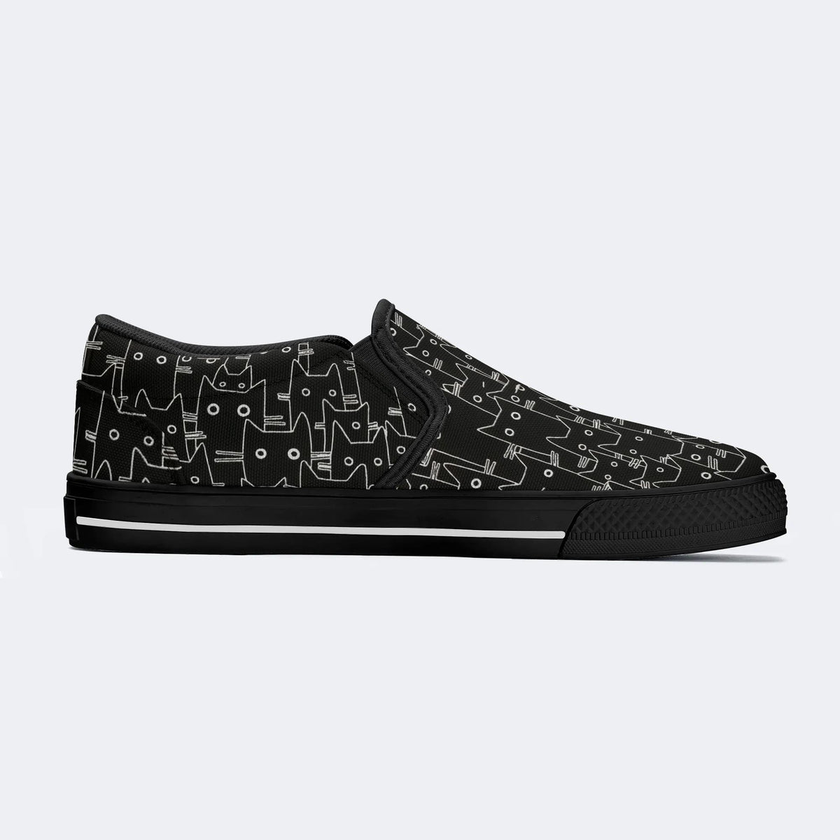 Skull&Black Cat Print - Slip On Shoes