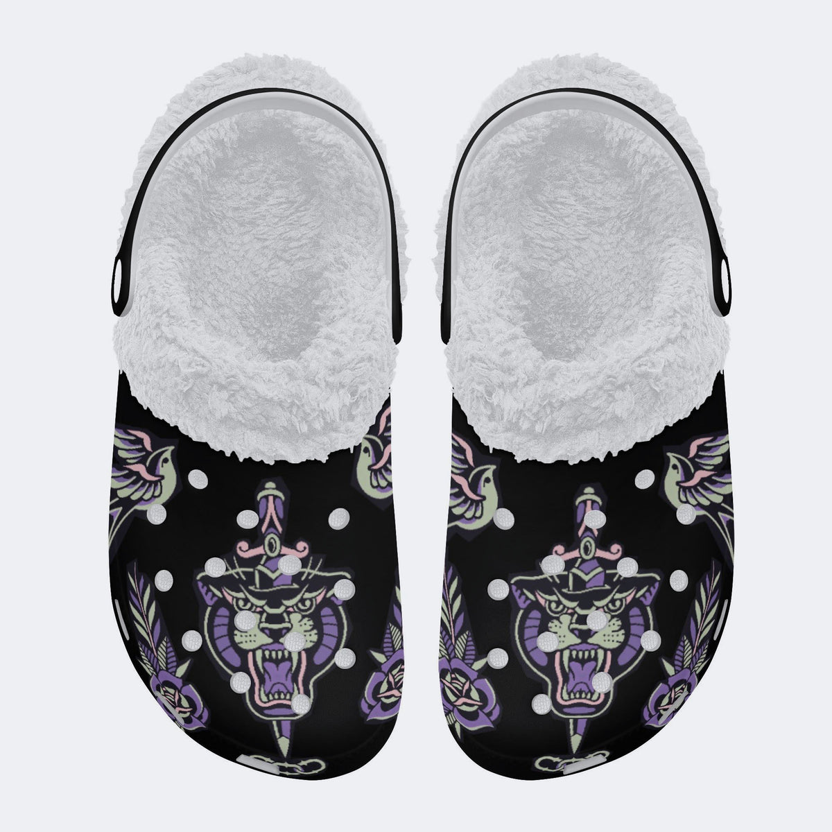 Unisex Panther Art Print - Fur Lined Slippers/Sandals