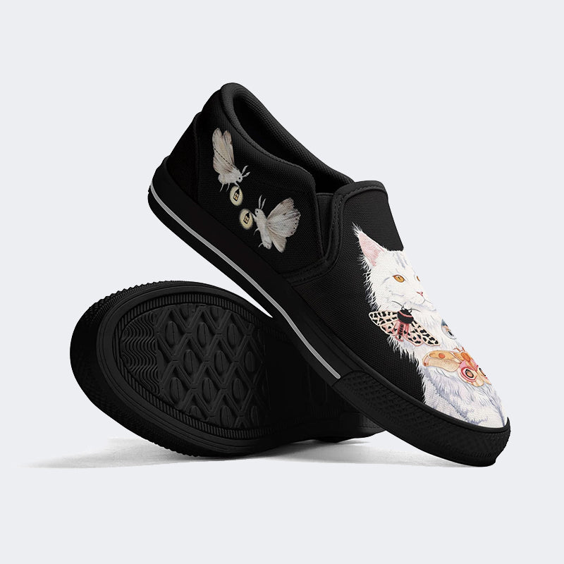 Cat And Butterfly Pattern Print - Slip On Shoes