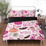 Pink Halloween Boo Print - Three Piece Bedding Set