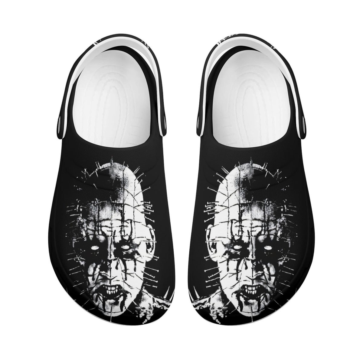 Unisex Black Metal Pinhead Print - Slip On Slippers/Sandals