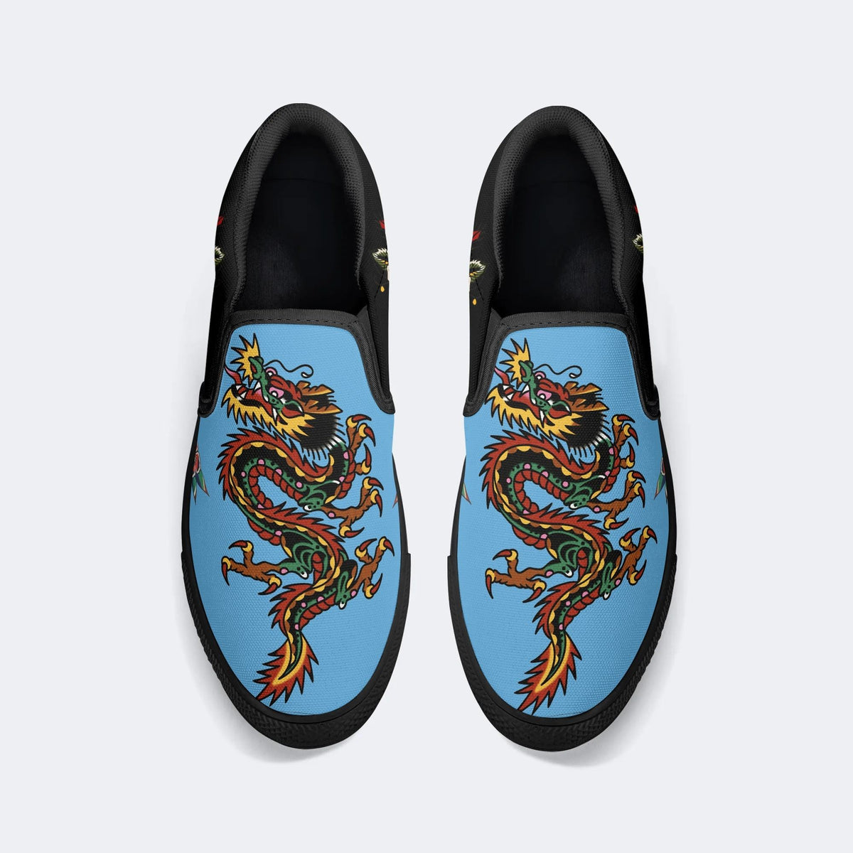Vintage Torch And Dragon Print - Slip On Shoes