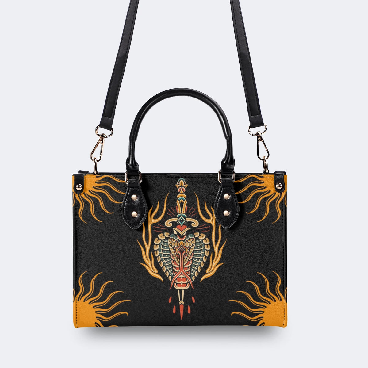 Horror Sword Snake Print - Leather Handbag