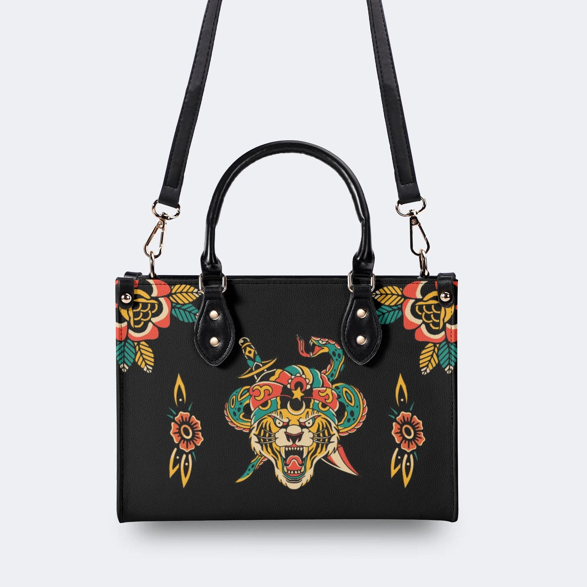 Crown With Snake And Sword - Leather Handbag