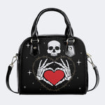 Retro Skull Heart Print - Leather Shoulder Handbag