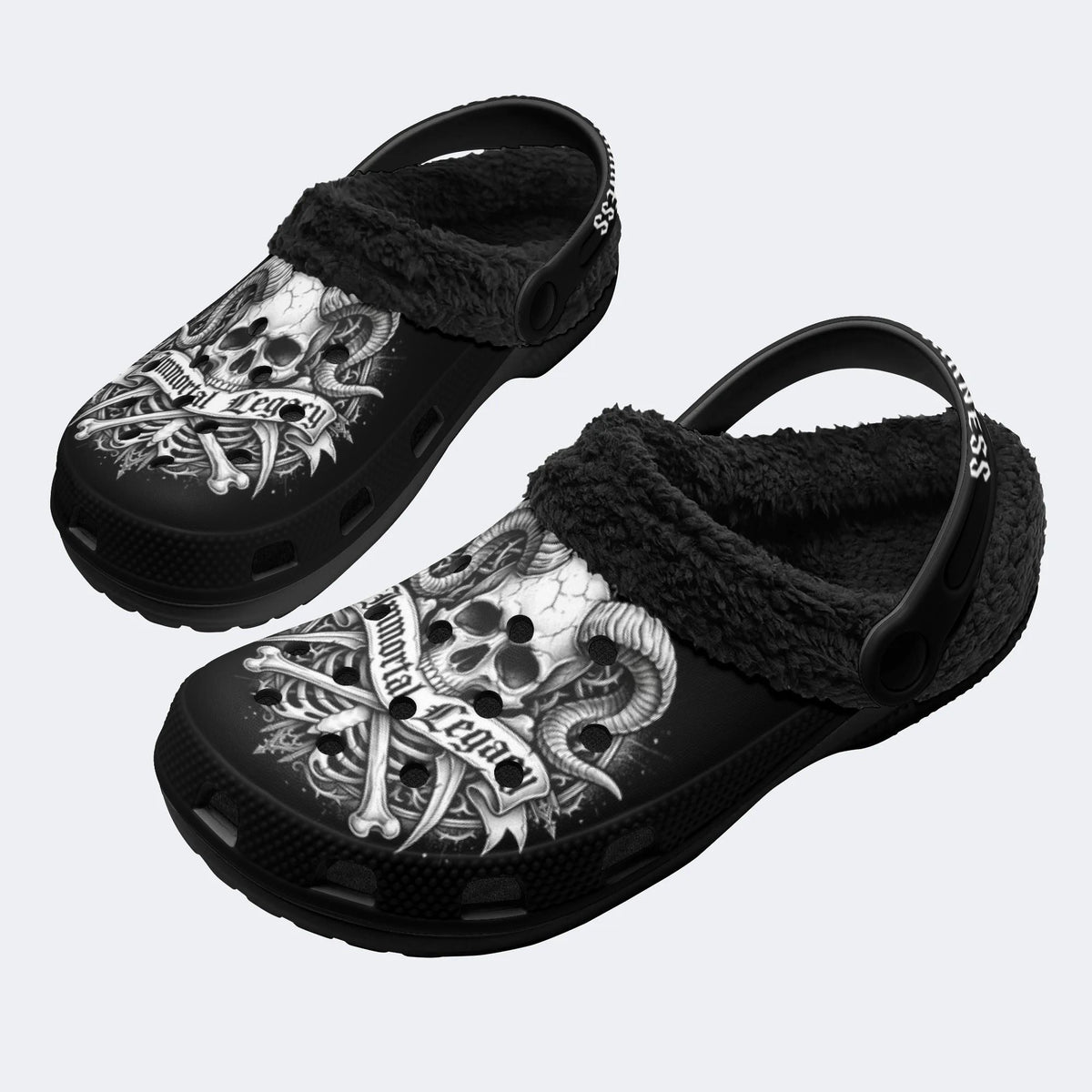 Dark Eternal Skull - Fur Lined Slippers/Sandals