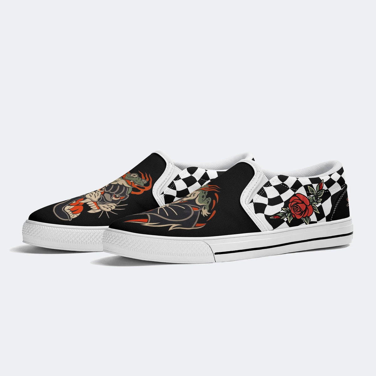 Japanese Frog And Panther Print - Slip On Shoes
