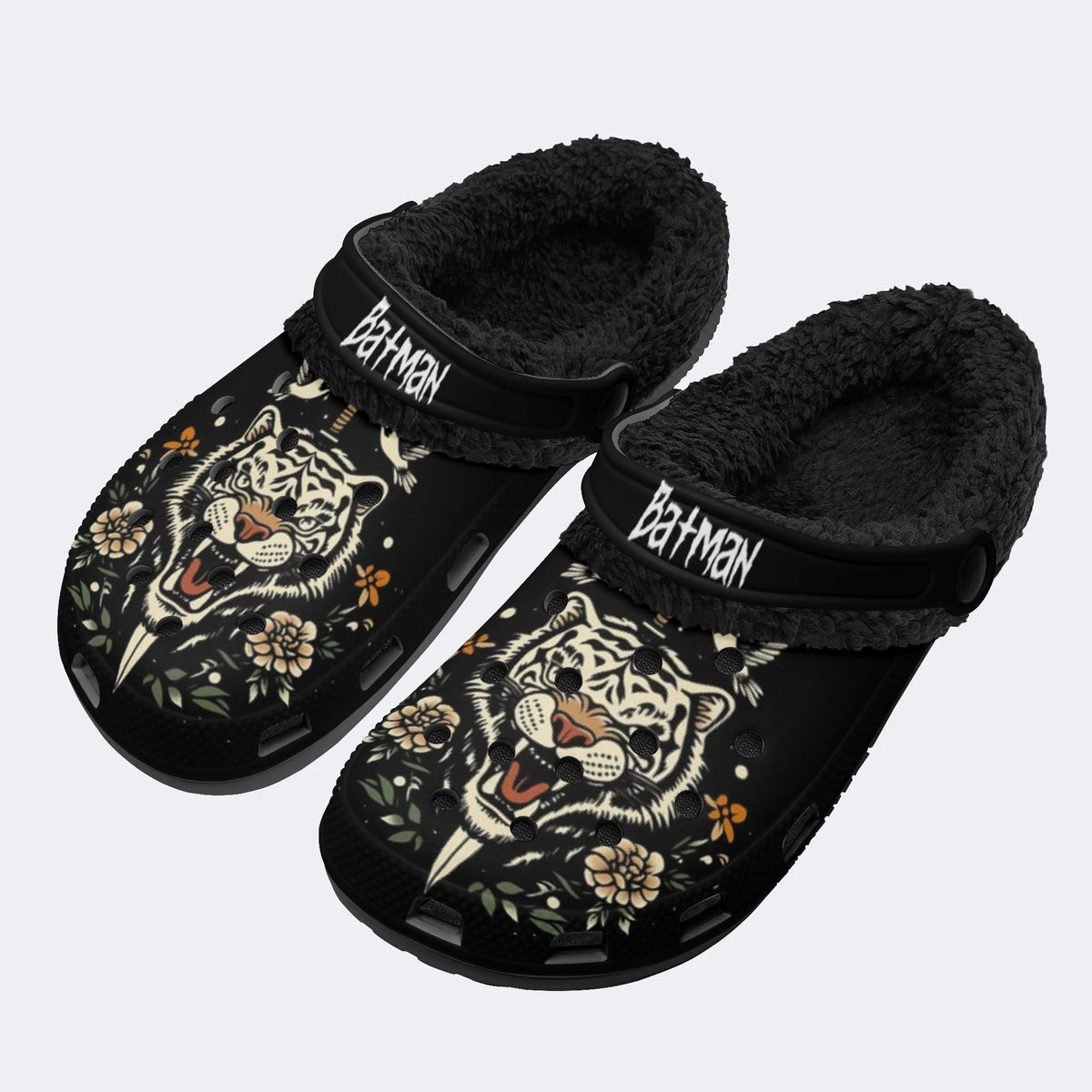 Personalized Name Sword And Tiger Print - Fur Lined Slippers/Sandals
