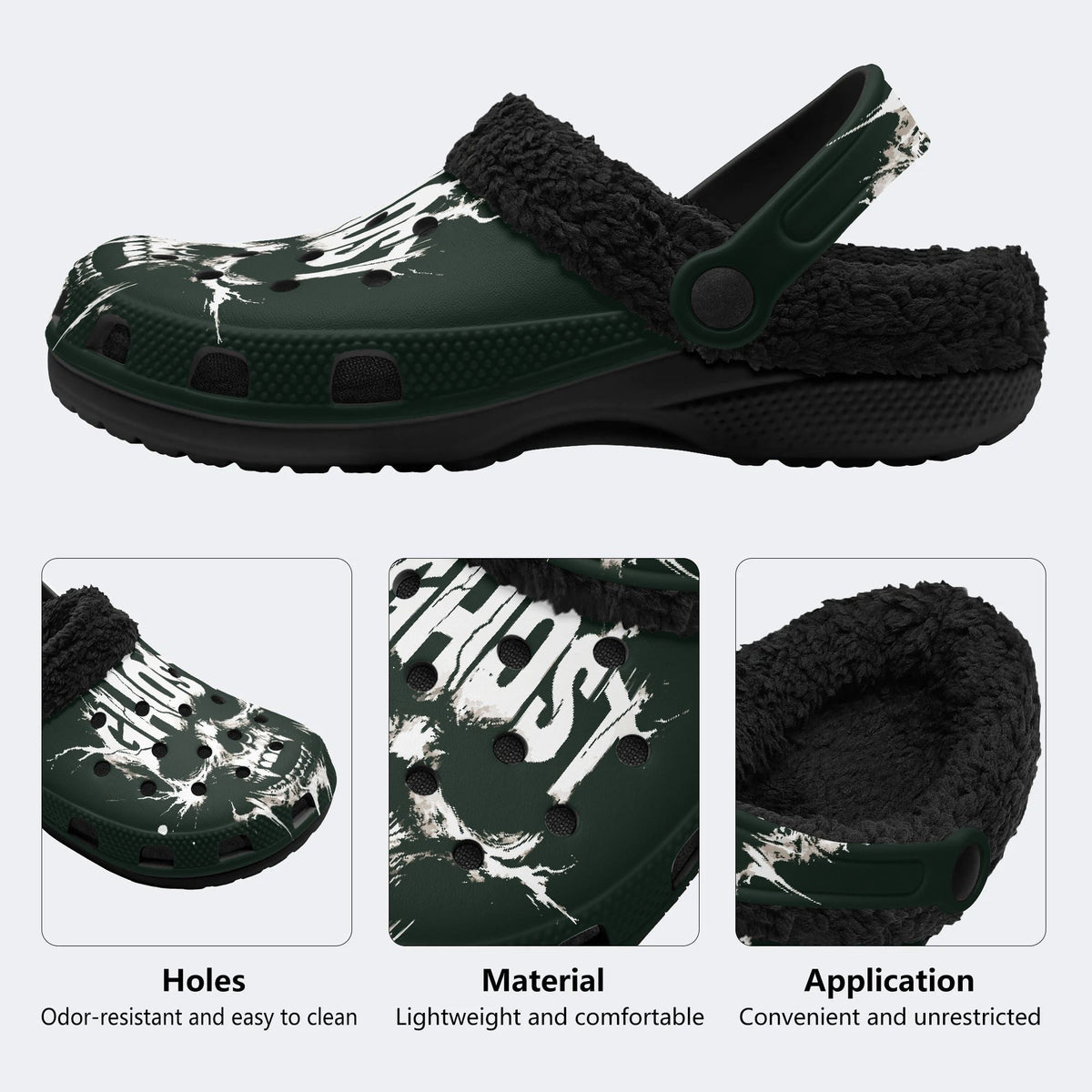 Ghost Text Skull - Fur Lined Slippers/Sandal