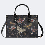 Retro Dark Moth Print - Leather Handbag