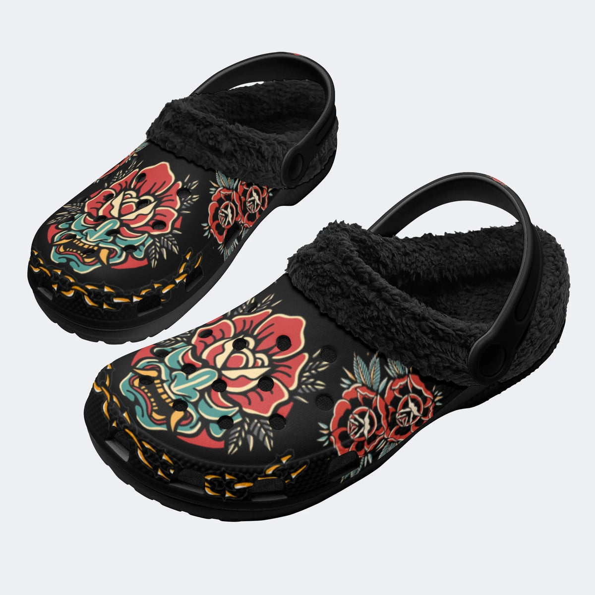 Classic Rose Devil Print - Removable Fur Lined Slippers/Sandals