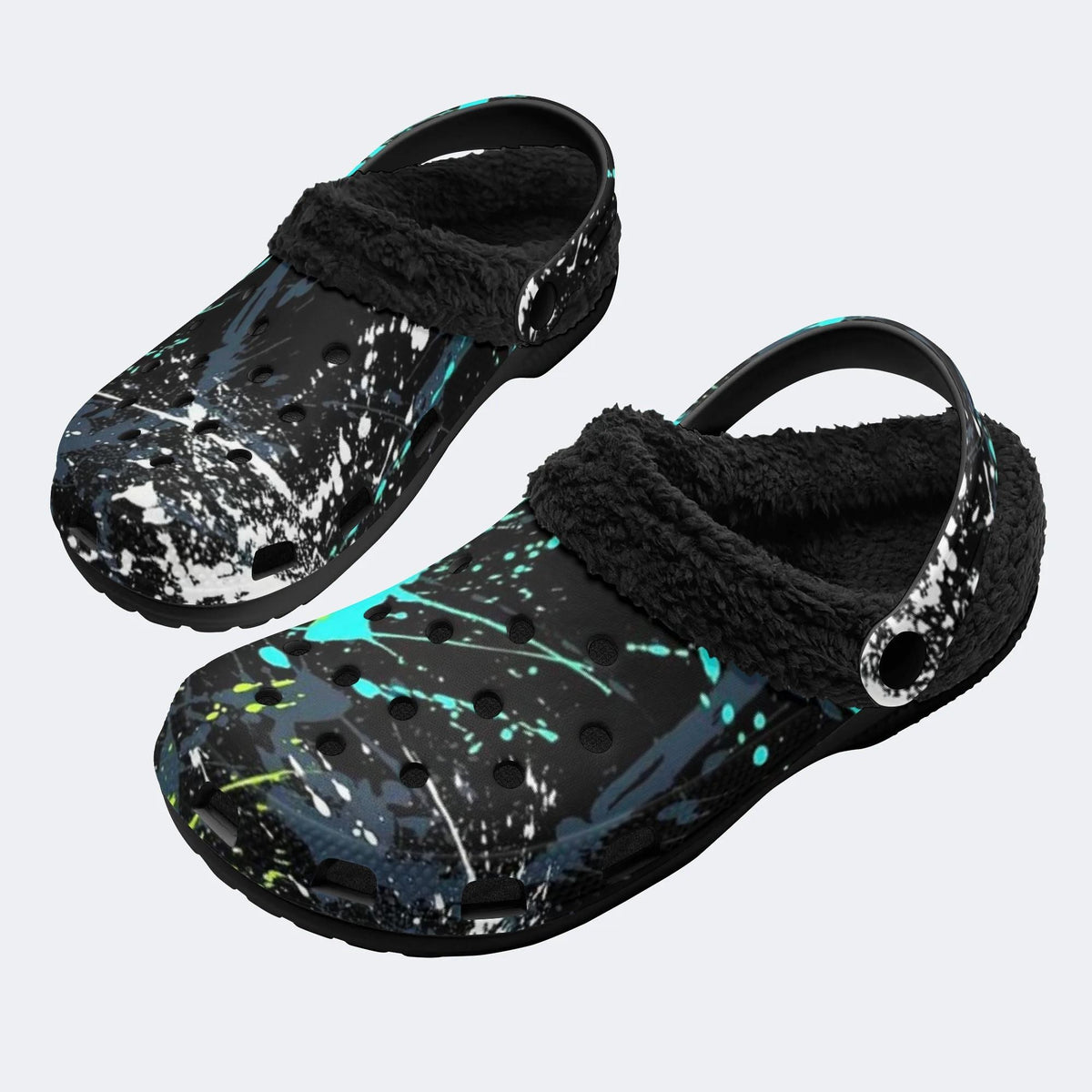 Punk Neon Paint Splash - Fur Lined Slippers/Sandals