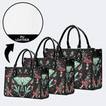 Green Moth In Mushroom Bush - Leather Handbag