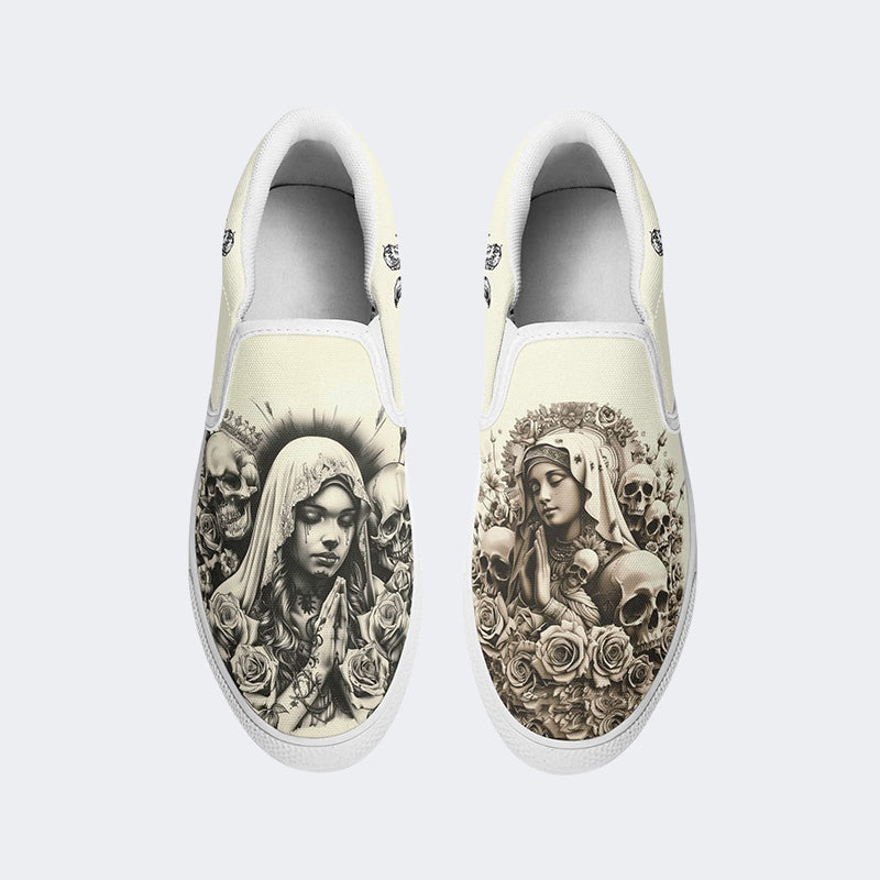 Unisex Skull&Figure&Rose Print - Slip On Shoes