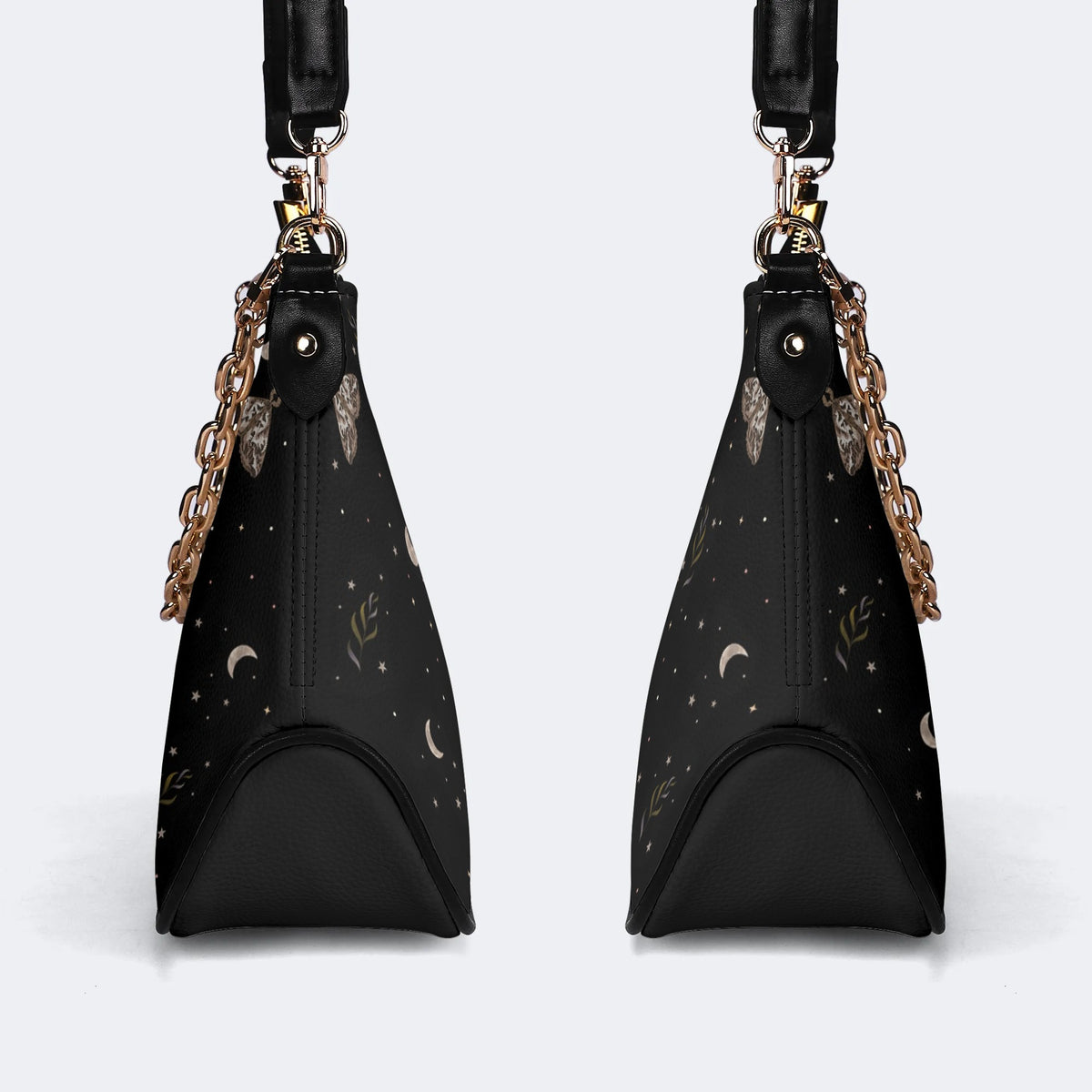 Retro Dark Moth Print - Leather Crossbody Bag